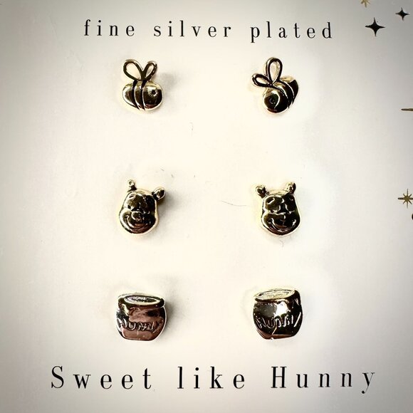 Disney Fine Silver Plated Winnie the Pooh Bee & Hunny Pot Earrings Set - Picture 3 of 3